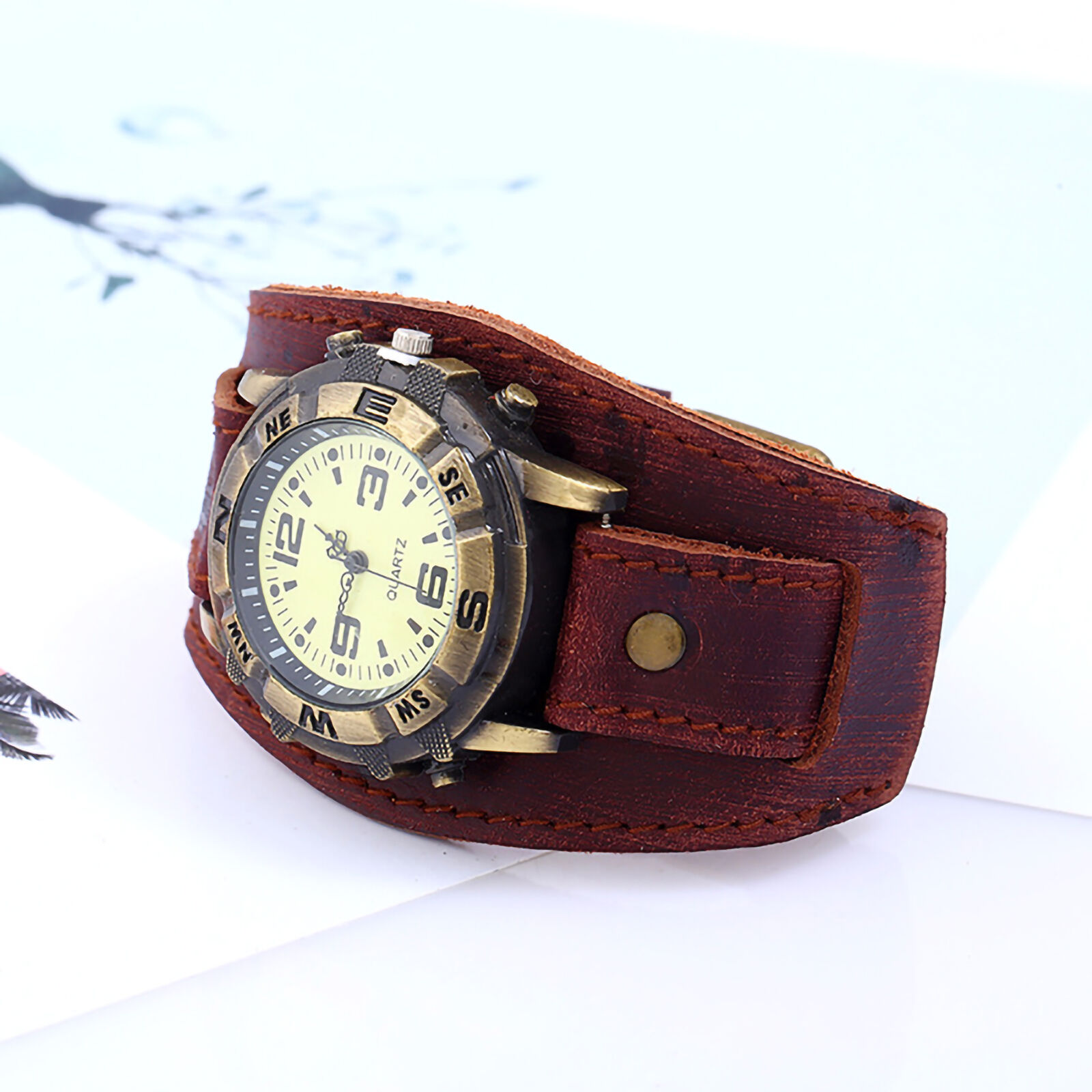 Quartz Wristwatch Round Dial Durable Faux Leather Band Watch Adjustable Unbranded - фотография #4