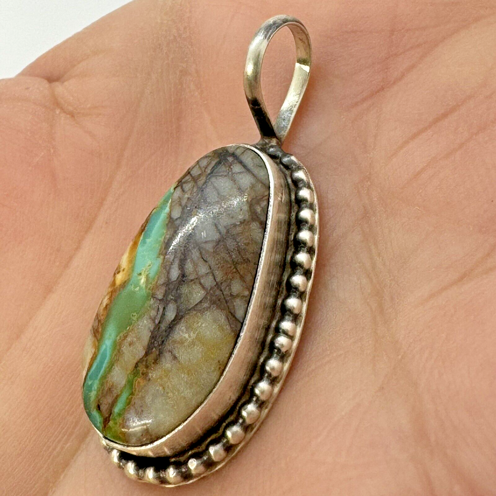 Navajo Natural Ribbon Turquoise Pendant Sterling Silver 7.2g by Anderson Largo Native American - фотография #3