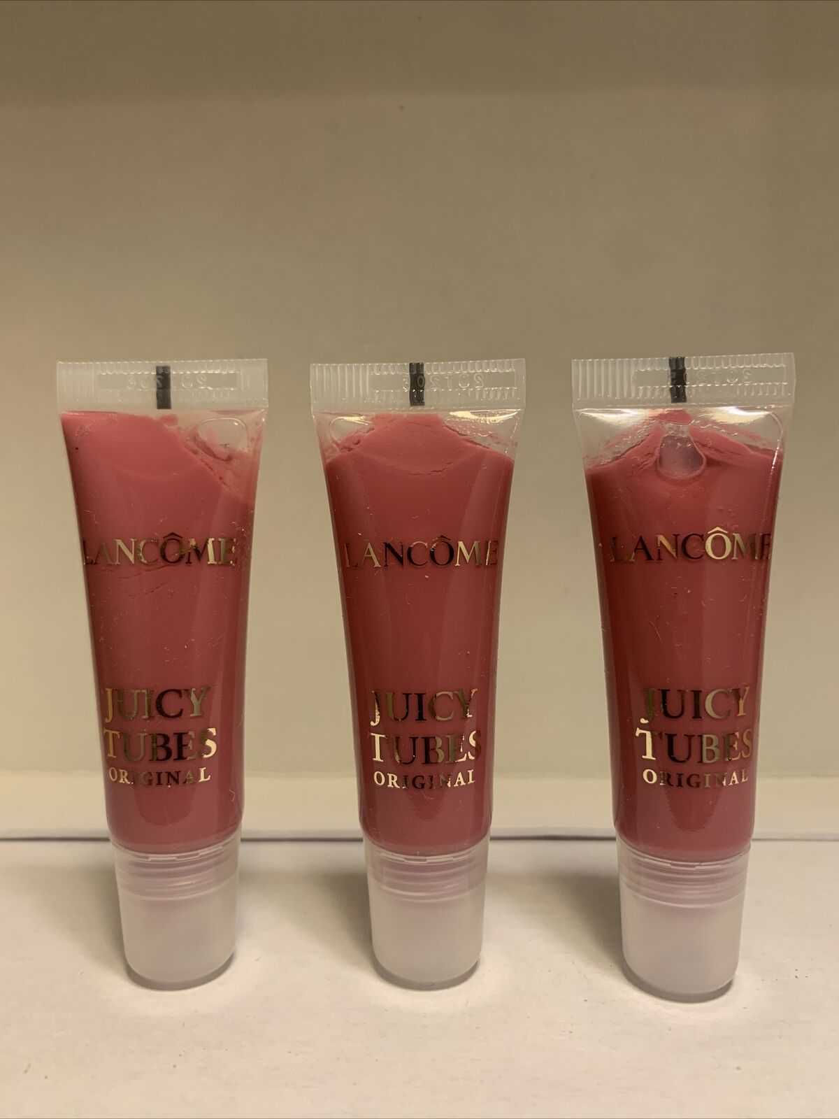 LANCOME Juicy Tubes Original lip gloss Tickled Pink travel lot 0.33 oz 10 ml x 3 Lancôme Tubes