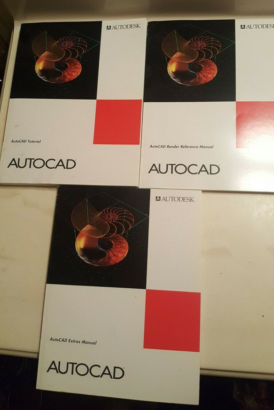 LOT of 3 -AutoDesk AutoCad Bks- Release 12 - Tutorial, Render Reference & Extras Autodesk