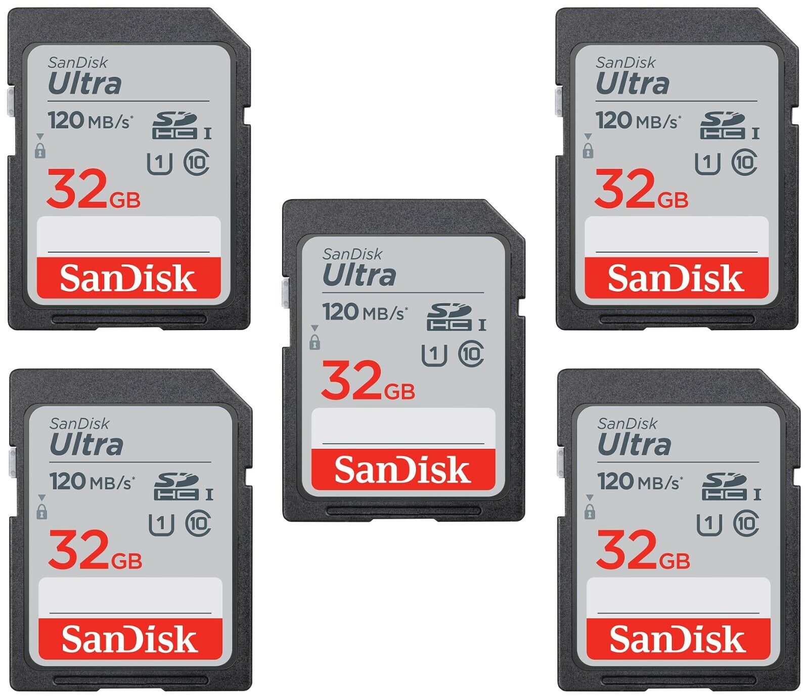 5 x SanDisk Ultra 32GB Class 10 C10 SD SDHC 120MB/s SDSDUN4-032G Camera Card SanDisk SDSDUN4-032G-GN6IN, SDSDUN4-032G, SDSDUNC-032G
