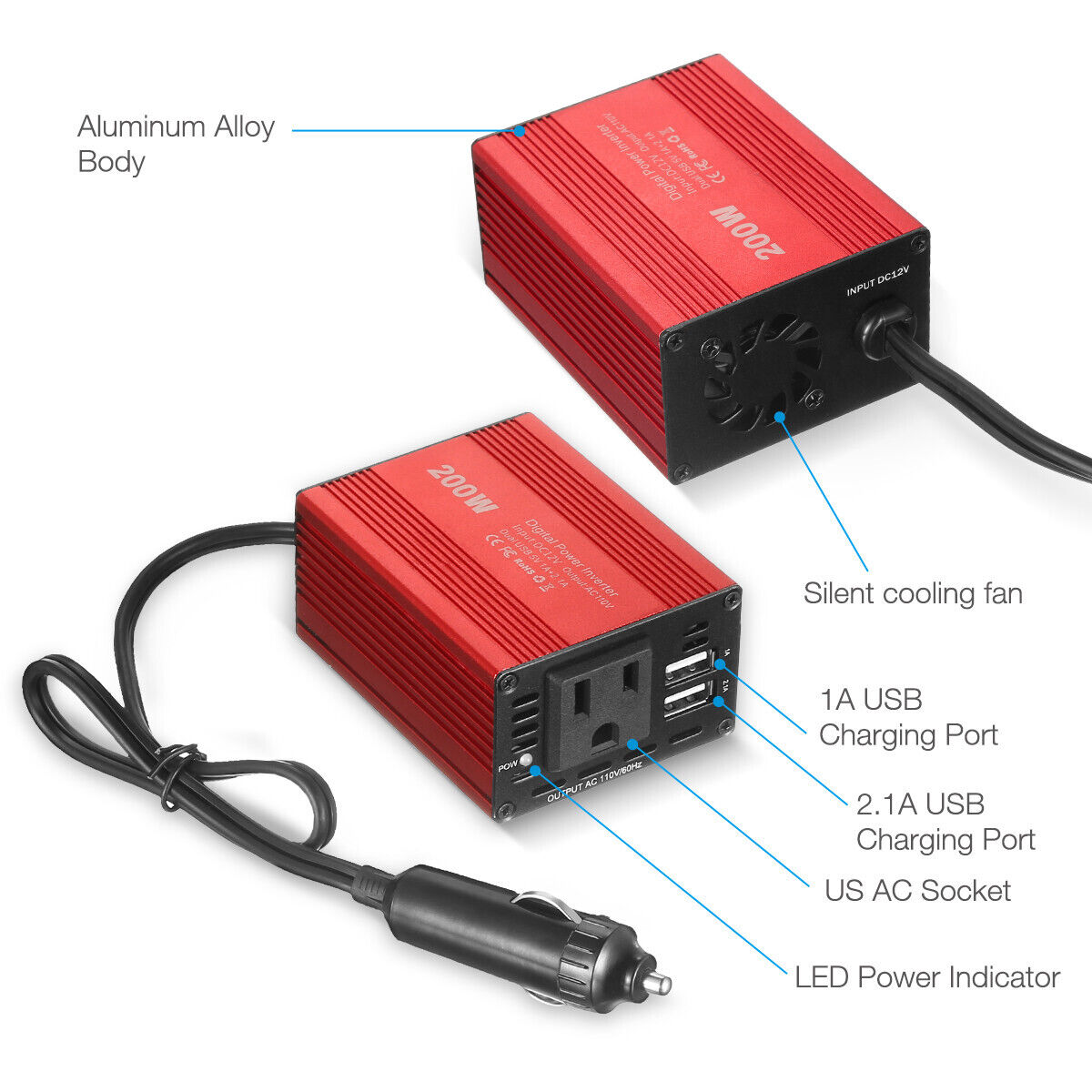 200W Car Power Inverter DC 12V to AC 110V 120V Converter Adapter Charger Outlet Powerextra Does Not Apply - фотография #7