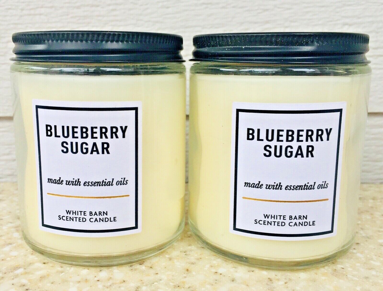 2 BLUEBERRY SUGAR Single Wick 7oz Scented Candle LOT of x2 White Barn