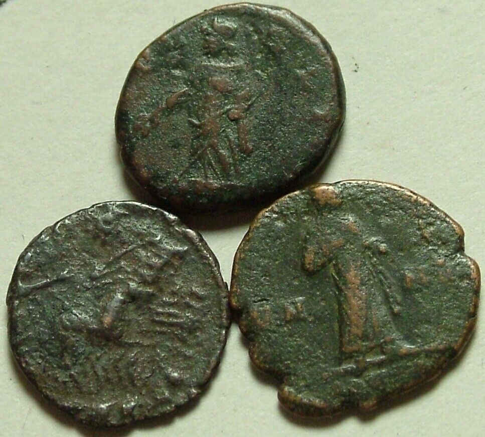 Lot 3 Ancient Roman coins Postumus issues Helena Pax Veiled Constantine quadriga Без бренда - фотография #3