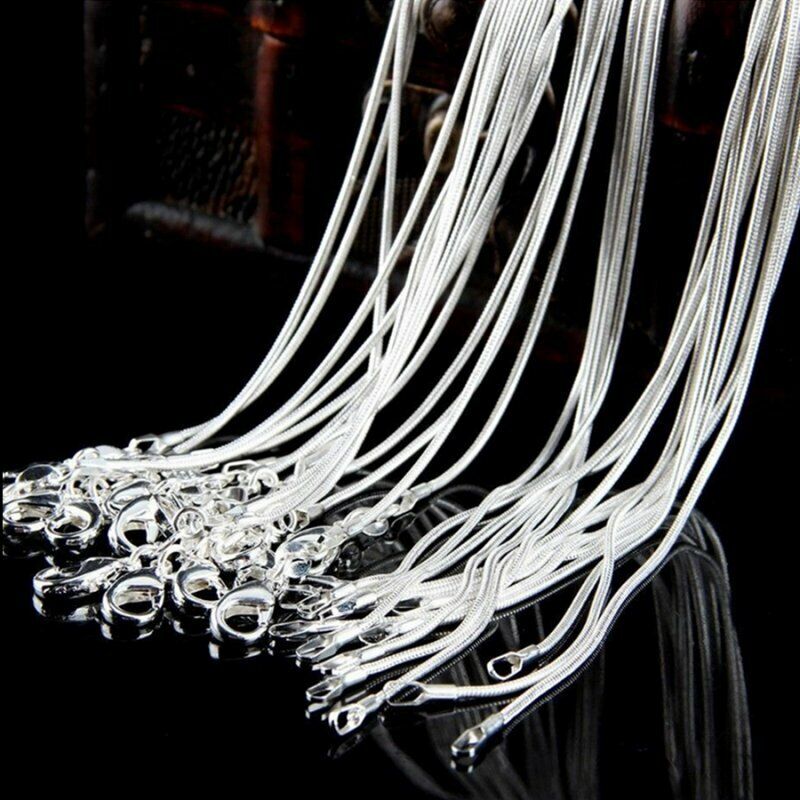 24in Wholesale 925 Sterling Solid Silver 1MM Snake Chain Diy Necklace Jewellery Rinhoo Does not apply