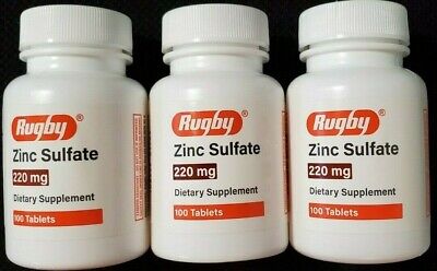Rugby Zinc Sulfate 220mg Supplement 100 Tablets -3 Pack -Expiration Date 06-2024 Rugby