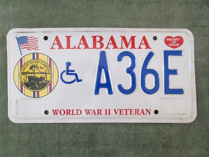 1990's Alabama World War II Veteran License Plate WWII Asiatic Pacific Campaign Без бренда