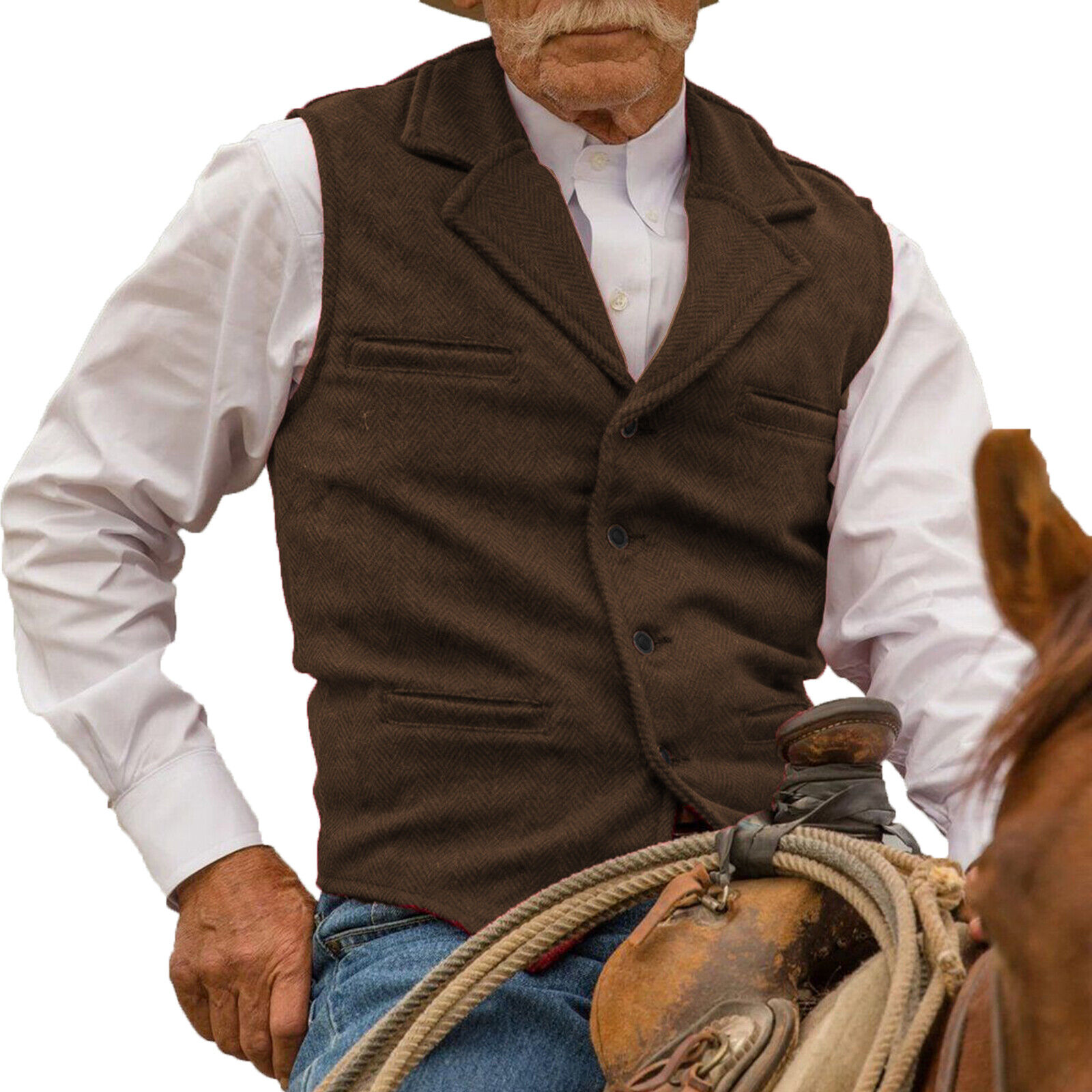 Aged Mens Vests Vintage Wesern Cowboy Mens Tweed Herringbone Vest M Large XL XXL Unbranded - фотография #5