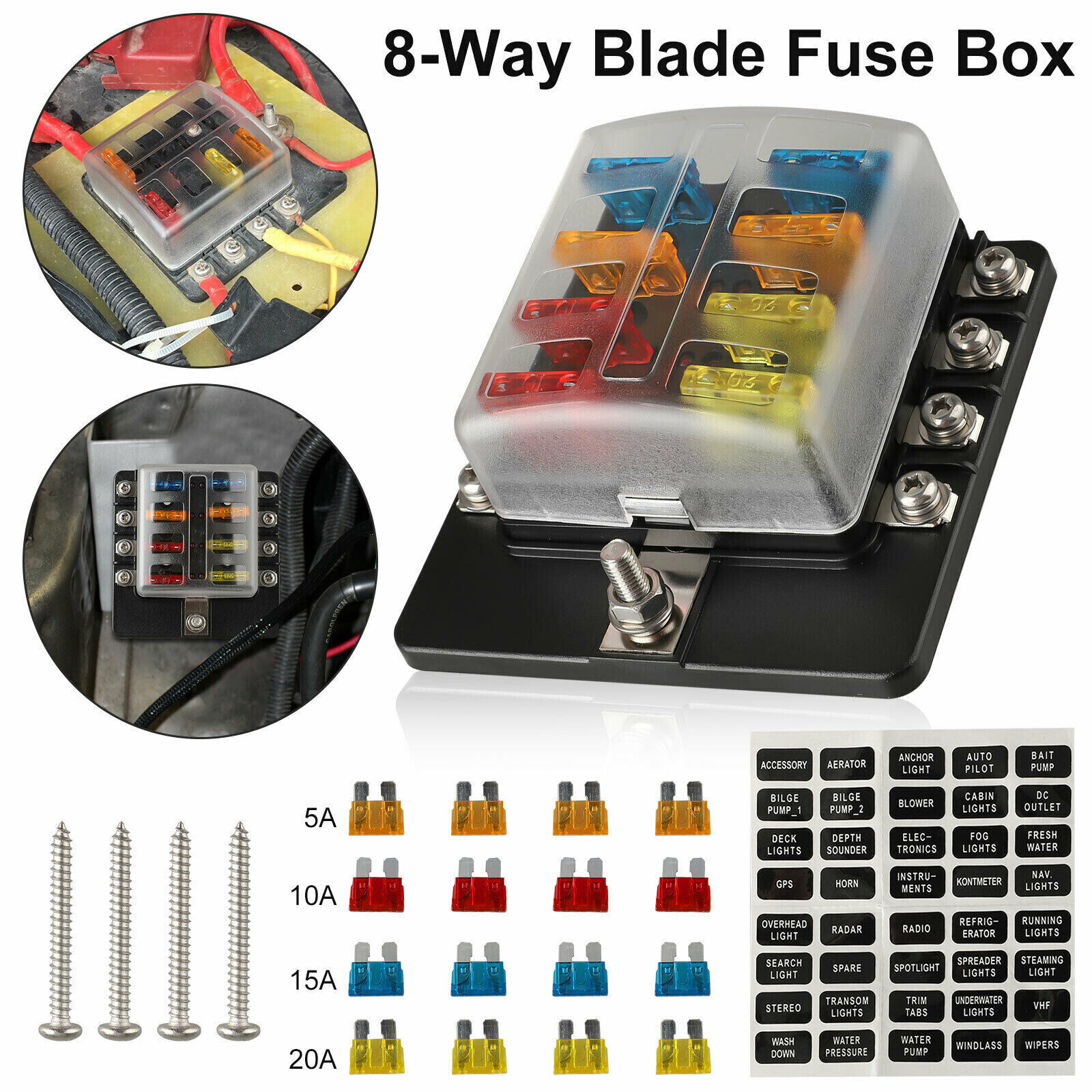 8 Way Blade Fuse Box Block Holder LED Indicator Auto Marine 12V 32V Waterproof Unbranded Does not Apply - фотография #3