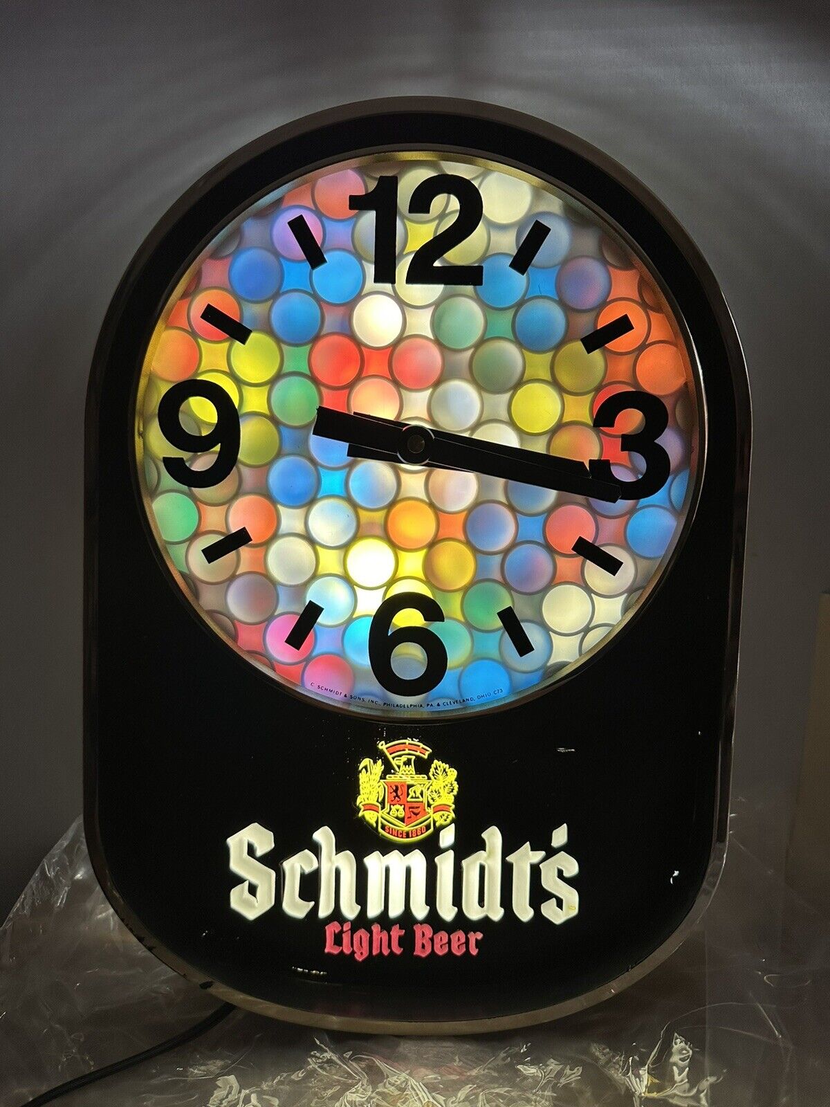 New Old Stock Vintage Schmidt’s Light Beer Lighted Kaleidoscope Wall Clock NOS Schmidt’s - фотография #2