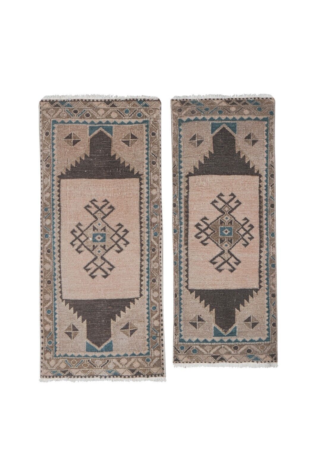 Vintage Turkish Oriental Matching Runner in Muted Colors - a Pair Handmade