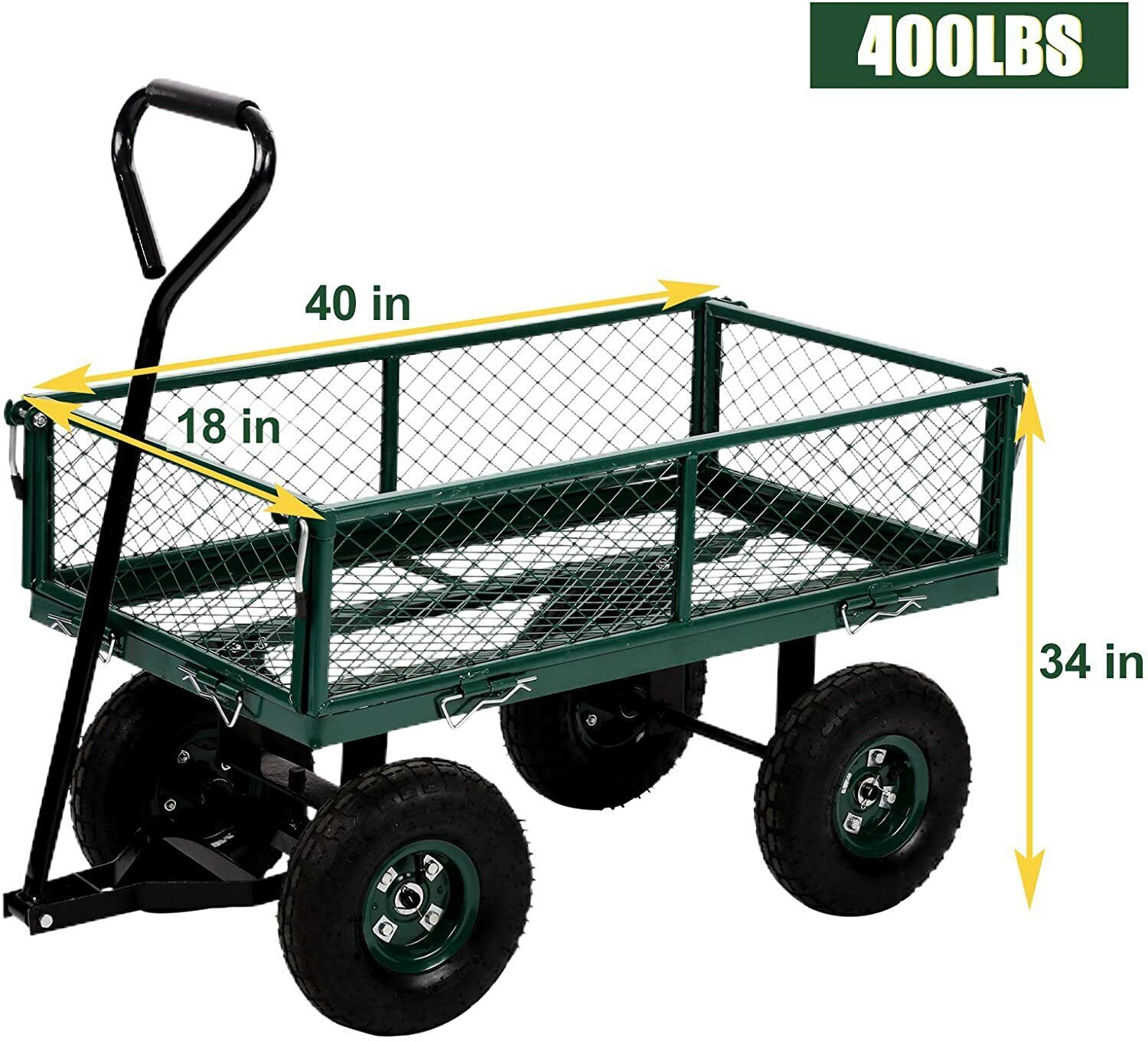 Heavy Duty Steel Utility Cart Lawn Outdoor Dump Wagon Cart Green Garden Cart Dkeli DK-87-GREEN - фотография #7