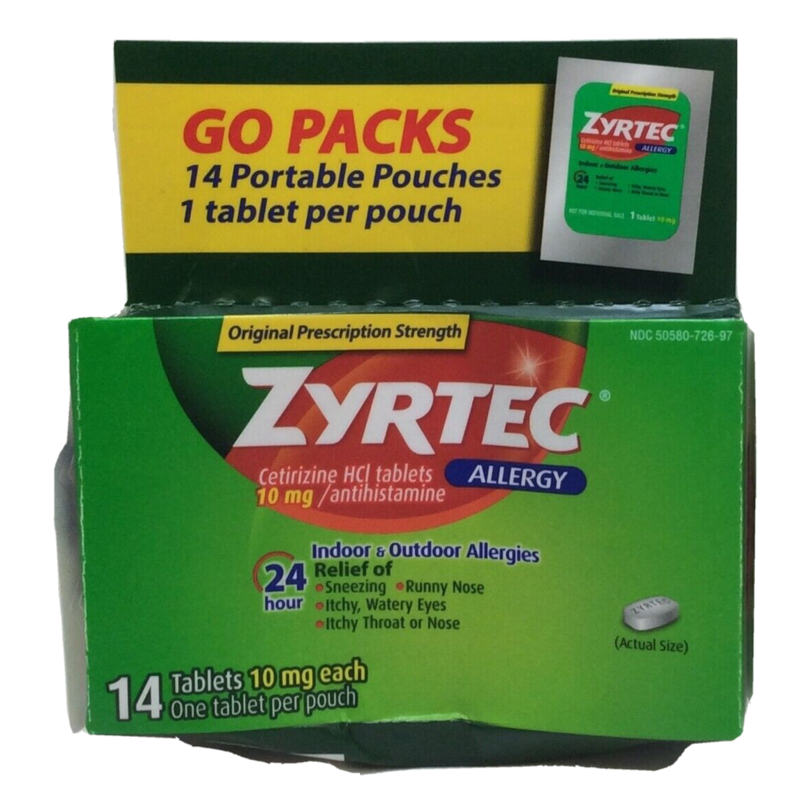 Zyrtec Allergy 10 mg, 56 Tablets, 24 Hr, Portable Pouches Exp . 10/2023 Zyrtec 20432 - фотография #2