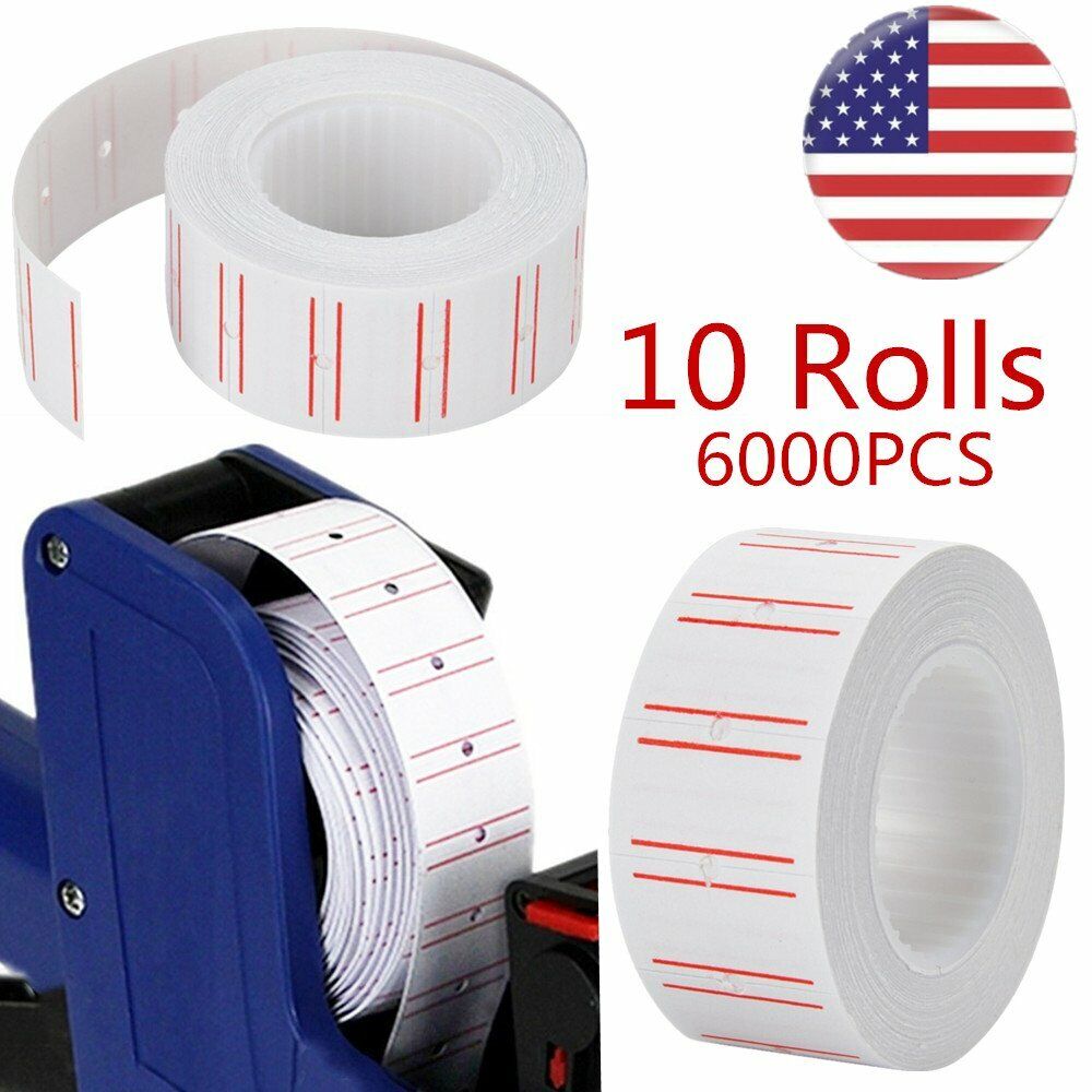6000PCS 10 Rolls Price Gun Tag Sticker Label Refill MX 5500 Paper White Red Line Unbranded Does Not Apply