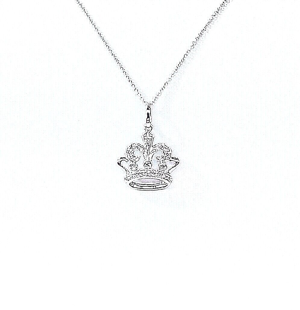 14K White Gold and REAL diamonds Crown Pendant/Necklace Без бренда