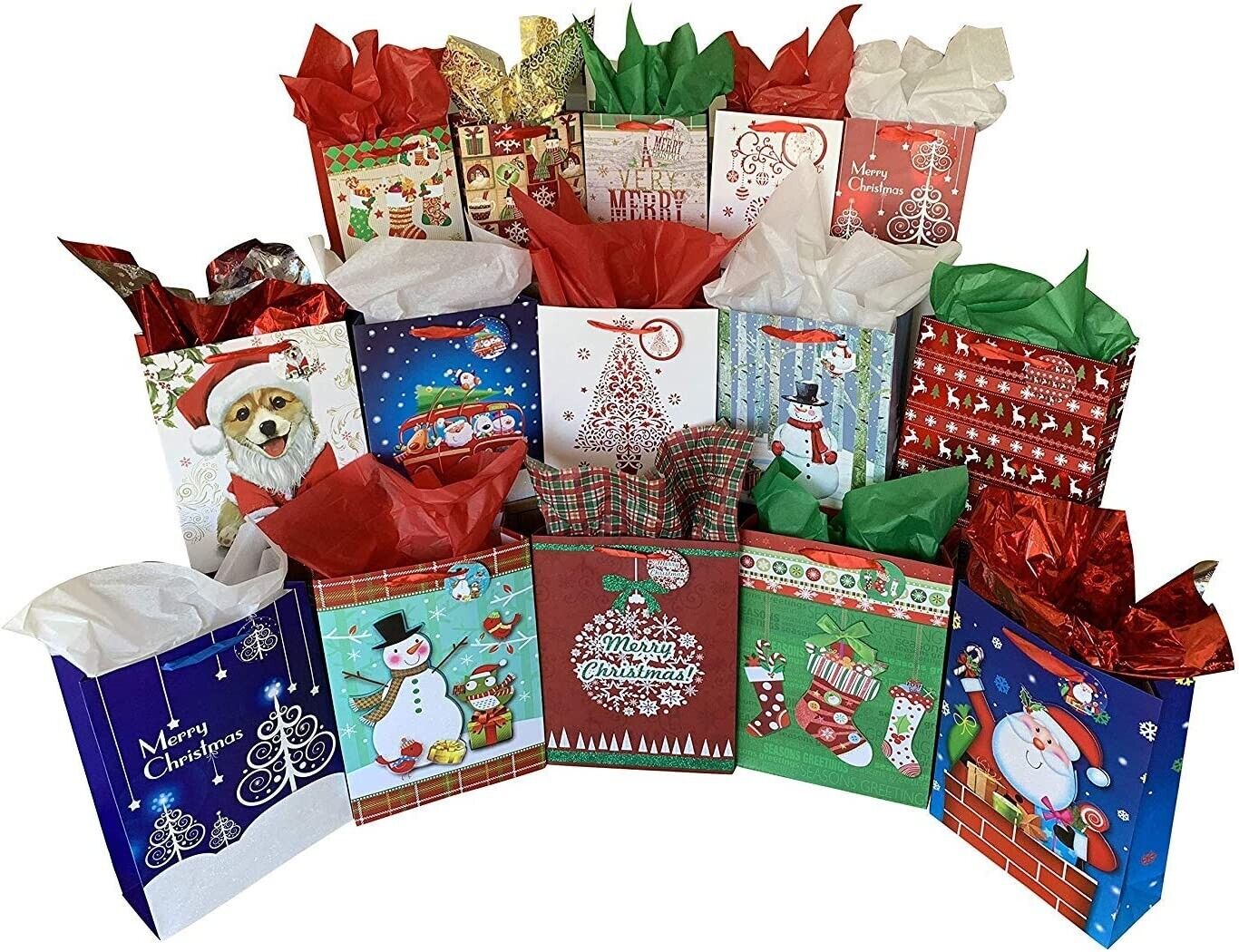 Christmas Gift Bags Assorted Sizes - Set of 15, Bulk, Large, Medium, Small, Tags GiftWrap Etc - фотография #2