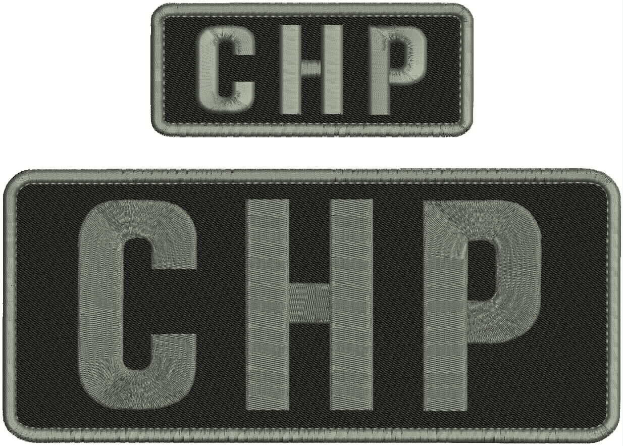 C H P EMBRIDERY PATCH 4X10 AND 2X5 hook on back Gray on black Без бренда