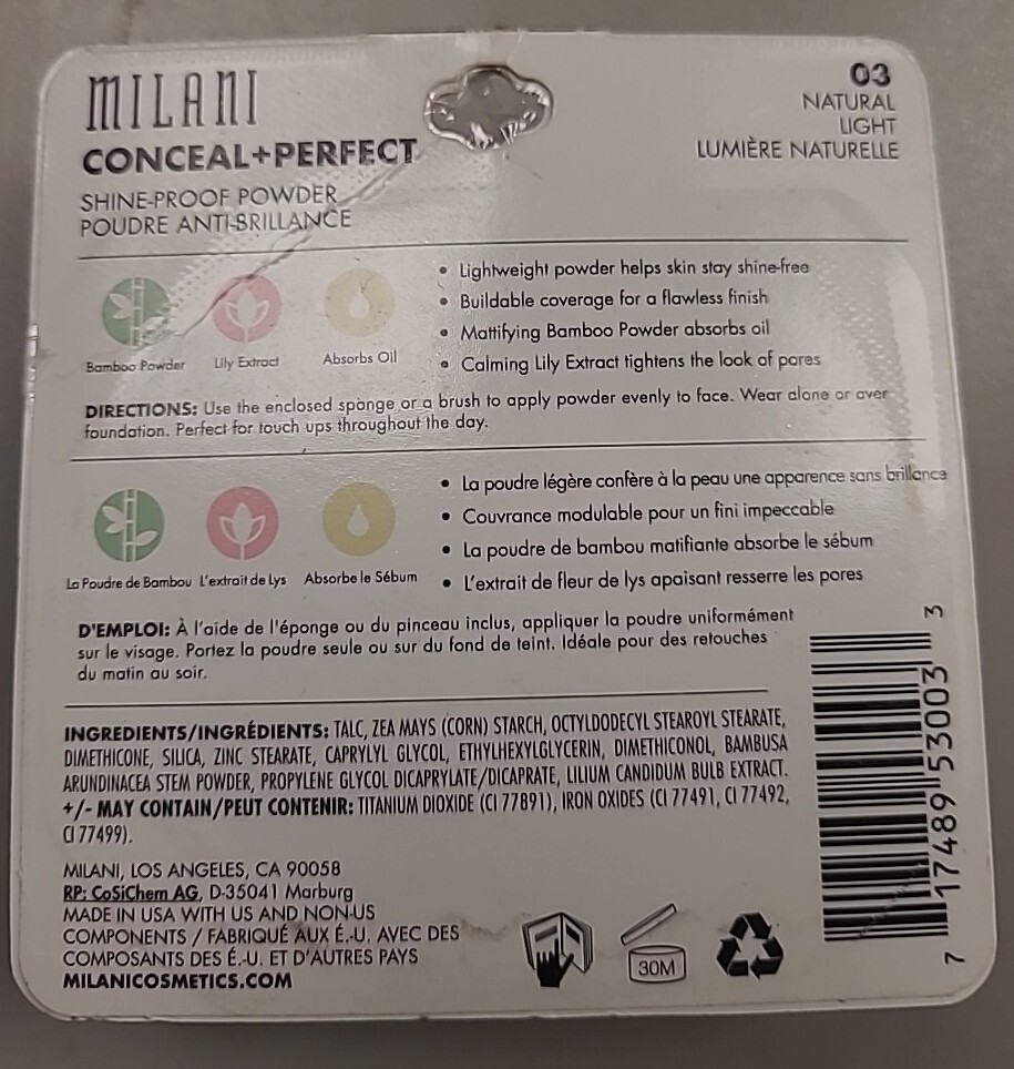 Milani Conceal And Perfect Shine-Proof Powder #03 Natural Light Milani - фотография #2