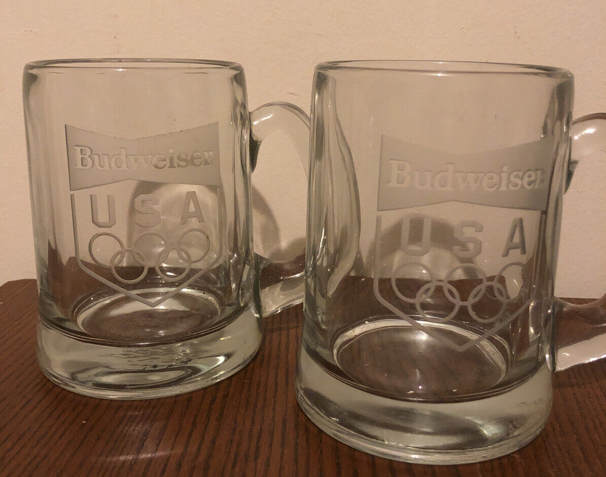 Budweiser USA Olympic Beer Mugs Glass (lot of 2) Budweiser