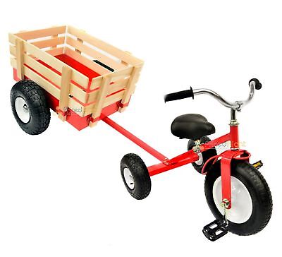 All Terrain Red Tricycle with Wagon Trike Set Pull Along Toy Outdoors Kids Pedal valley RedTrike