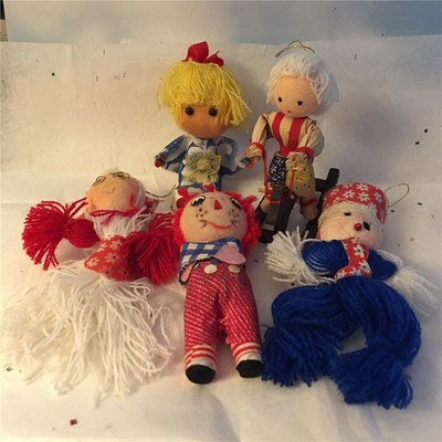 Vtg Elf Doll Xmas Ornament Lot 5 Yarn Pixie Mid Century Raggedy Andy Japan Look Century - фотография #3