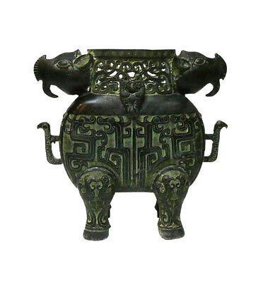 Chinese Ancient Design Green Bronze-ware Ram Ox Ding Display cs1044  Без бренда