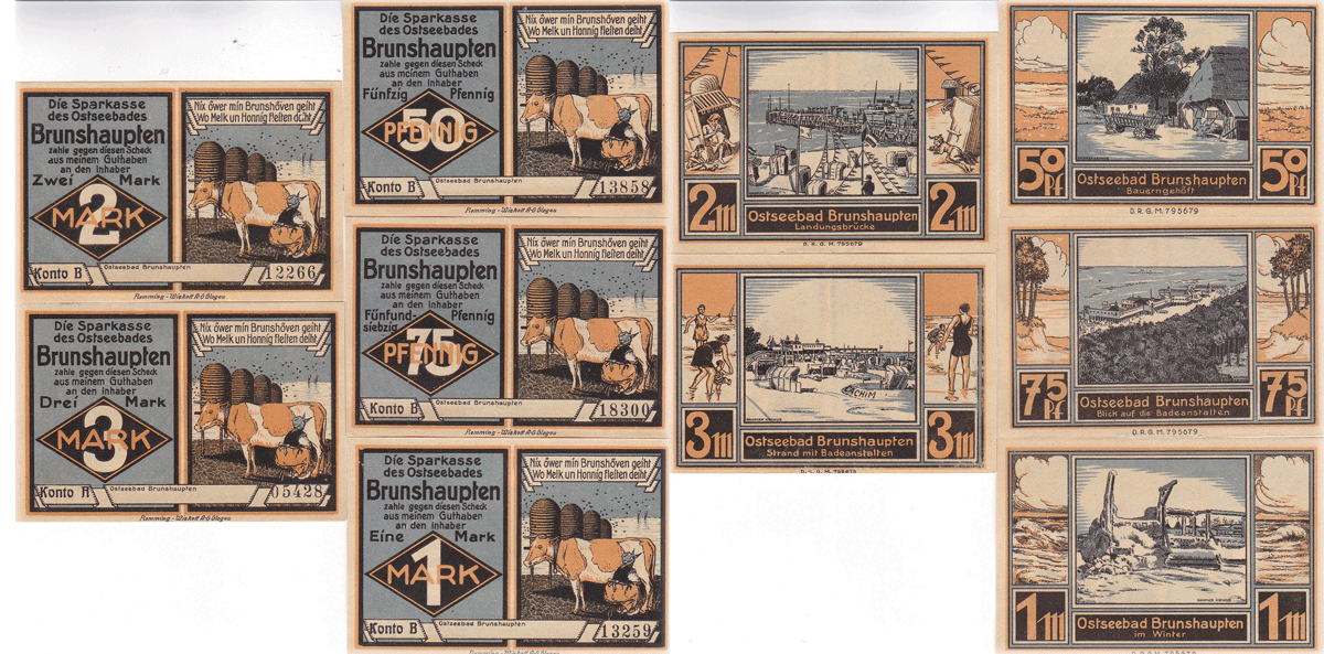 1920's Germany Brunshaupten Notgeld 5 Note Set Без бренда
