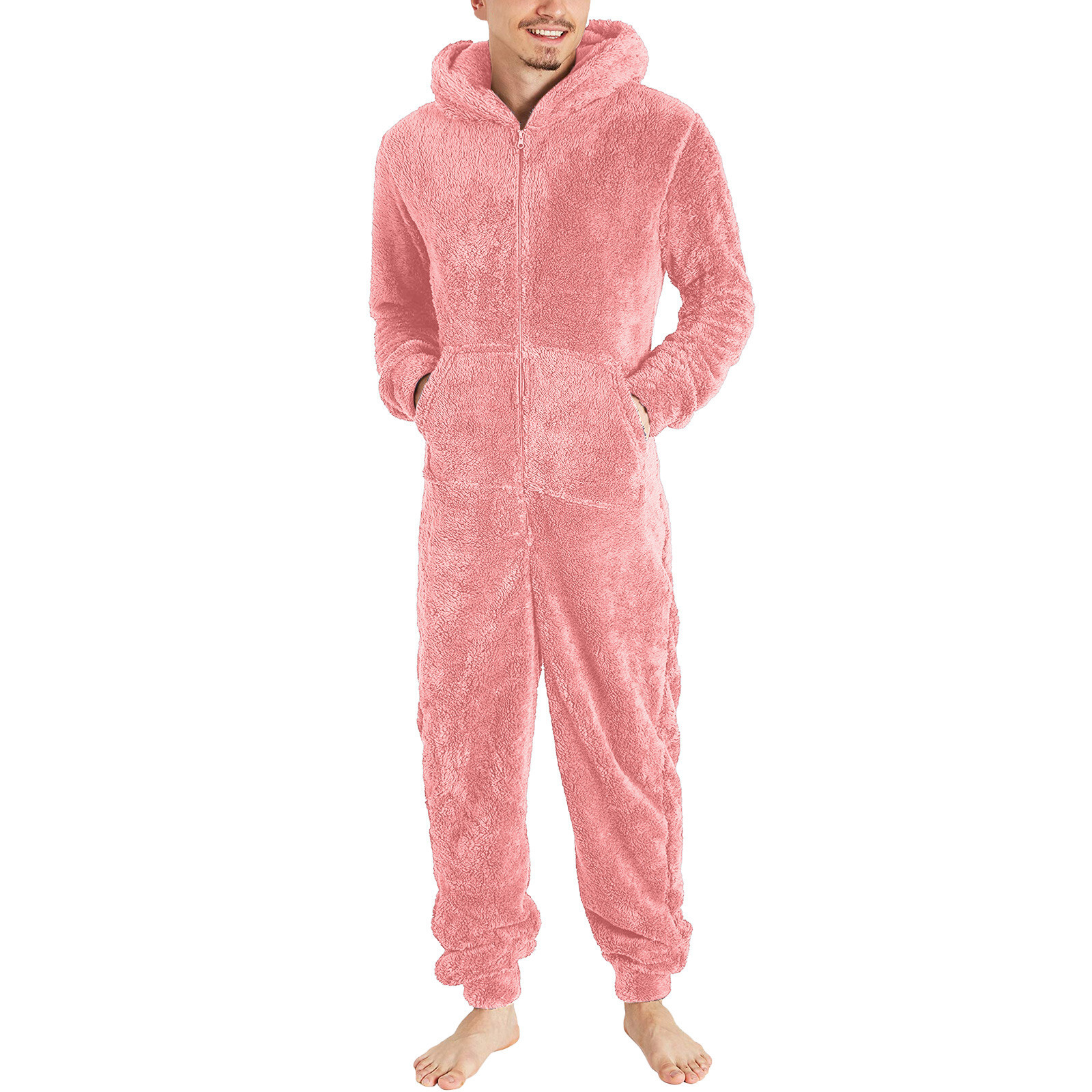 Men Artificial Wool Long Sleeve Pajamas Casual Jumpsuit Pants for Men Formal Unbranded Does Not Apply - фотография #2