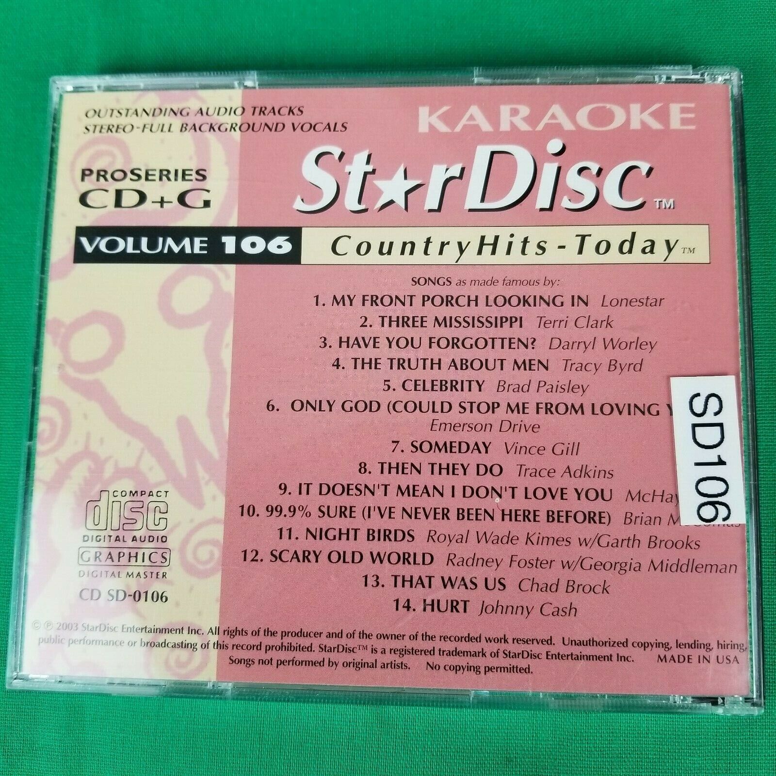 Pre-Owned Lot of 2 StarDisc Karaoke Country Classics CD+G Volume 106 & 109 Star Disc - фотография #3