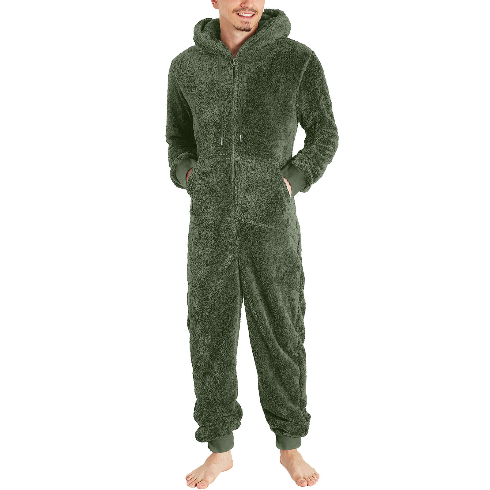 Men Artificial Wool Long Sleeve Pajamas Casual Jumpsuit Pants for Men Formal Unbranded Does Not Apply - фотография #14
