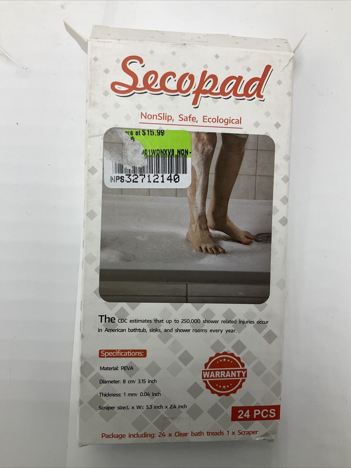 (QTY 24) Secopad Non-Slip Bathtub Stickers Safety Bathroom Tubs Showers Treads Secopad Non-Slip - фотография #2