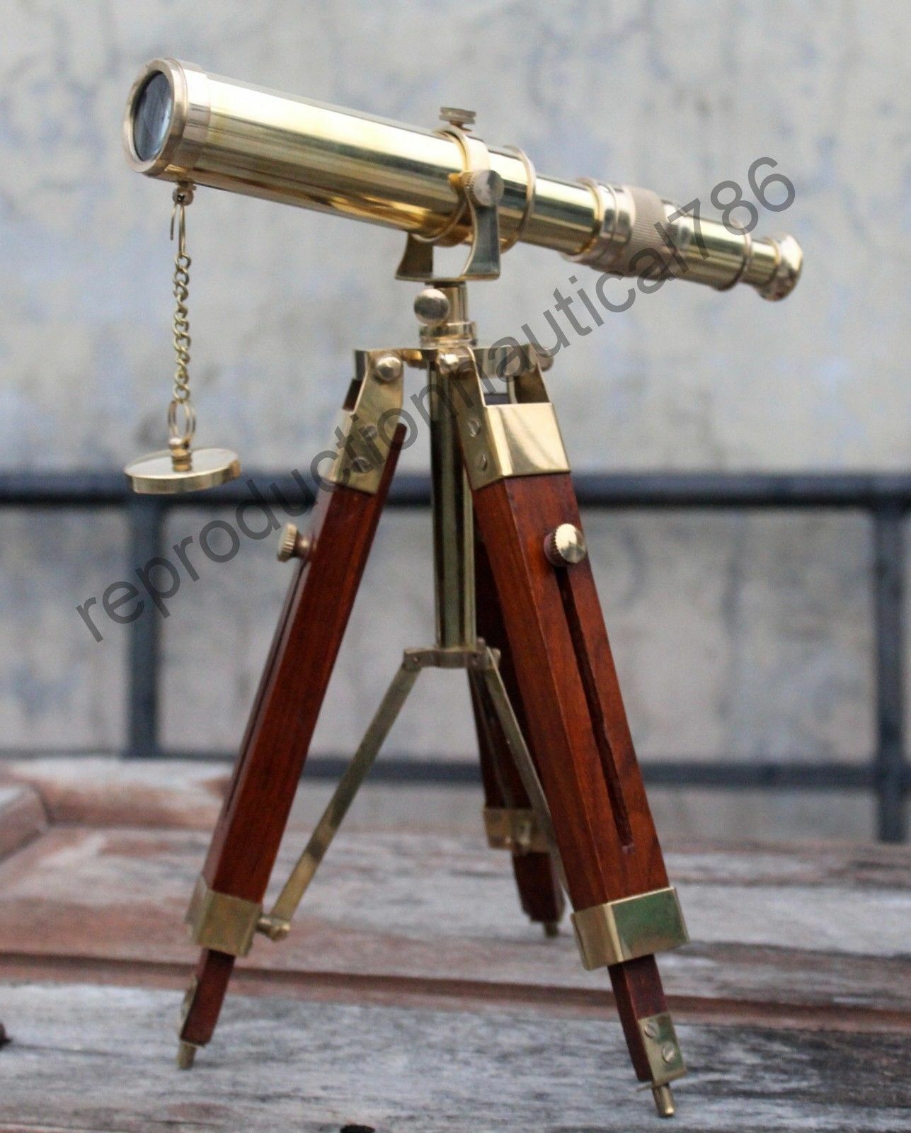 Vintage Solid Brass Telescope With Wooden Tripod Nautical Navy Ship Telescope  Без бренда - фотография #4