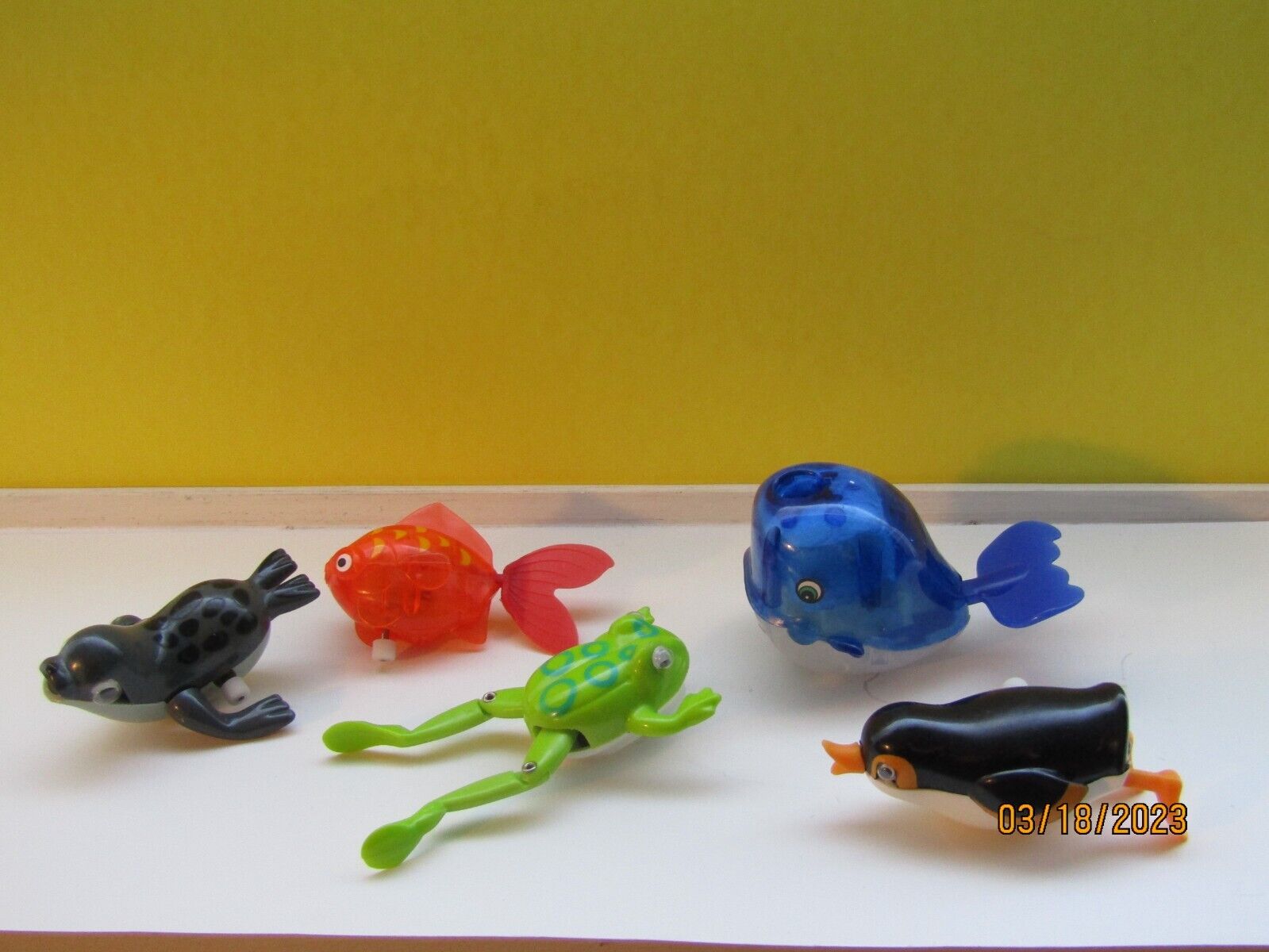 Lot 5 vtg 1980's Tomy Bath Tubbies Wind-up Bath toys Frog, Whale, Seal, Fish + TOMY