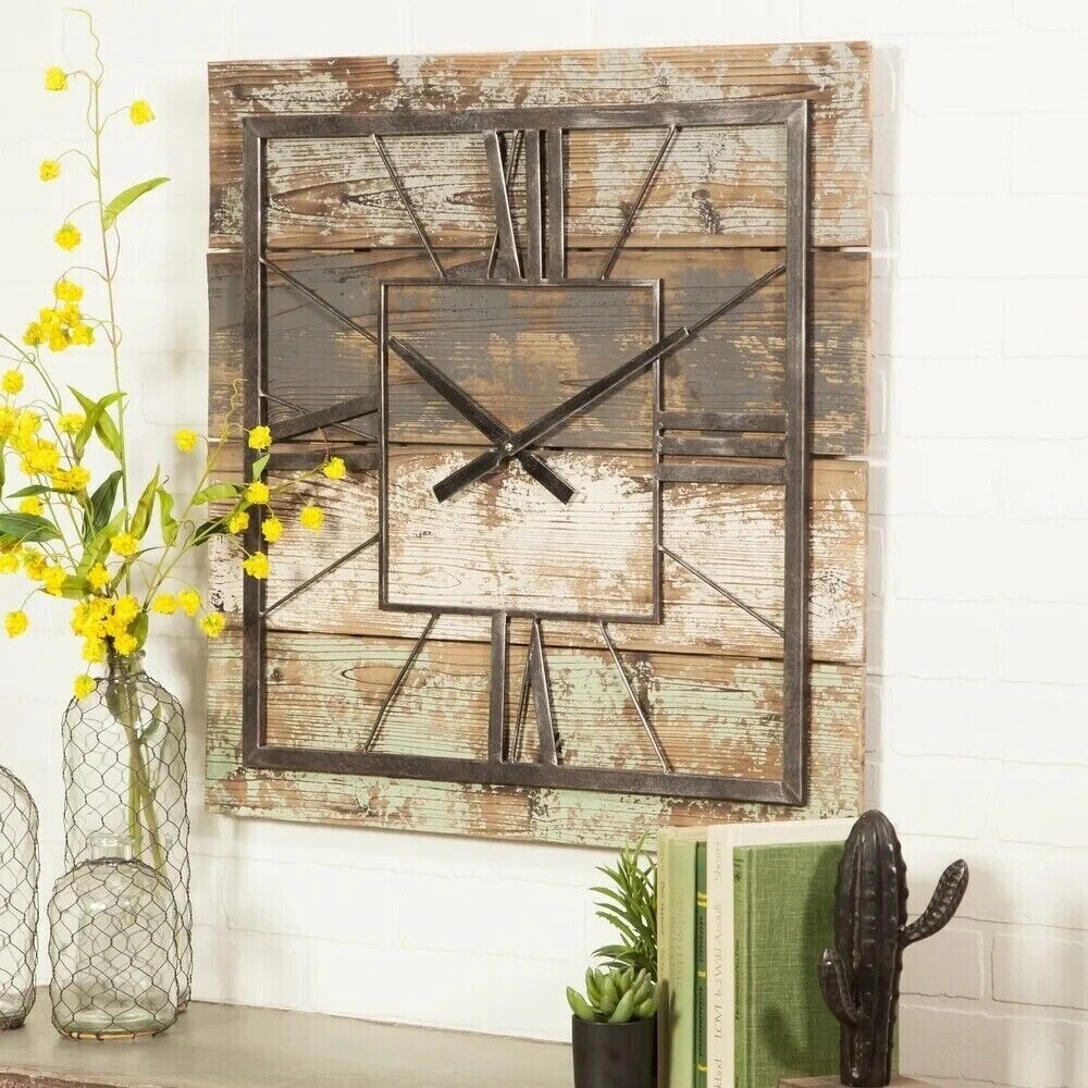 Oversized Wall Clock Modern Farmhouse Rustic Square Country Shabby Chic Deco Unbranded 22801515 - фотография #24