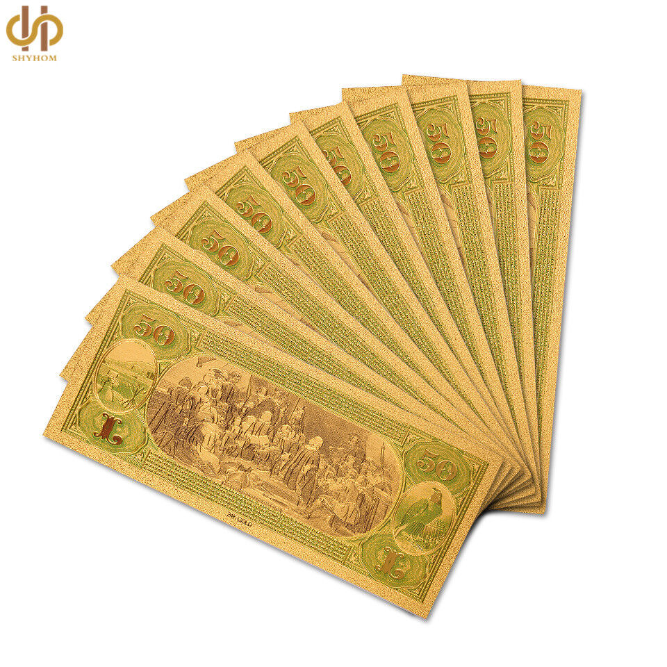 10PCS USA $50 Dollar Gold Banknote Certificate 1875 Federal Bank Note Collection Без бренда - фотография #2