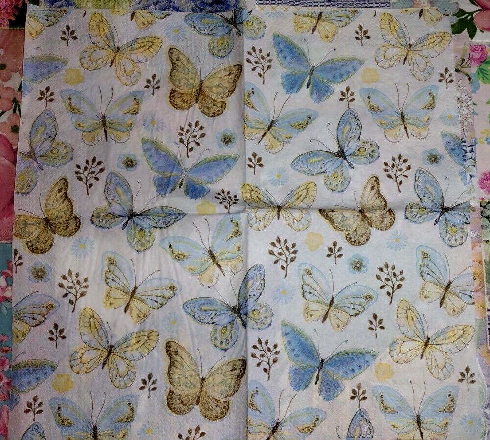 37 BLUE THEME FLORALS BUTTERFLIES ~ LOT SET MIXED Paper Napkins Decoupage Crafts Без бренда - фотография #19