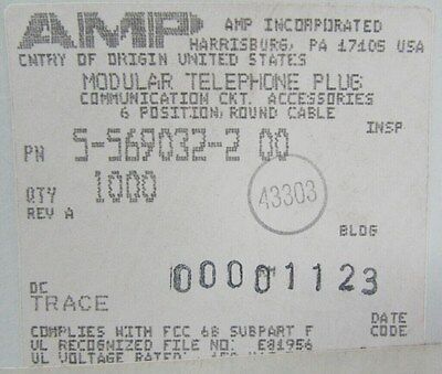 Amp 6-Wire Modular Phone Line Plugs, 6P6C Gold Contacts RJ11, RJ12, RJ14, RJ25 Tyco Electronics 5-569032-2 - фотография #7