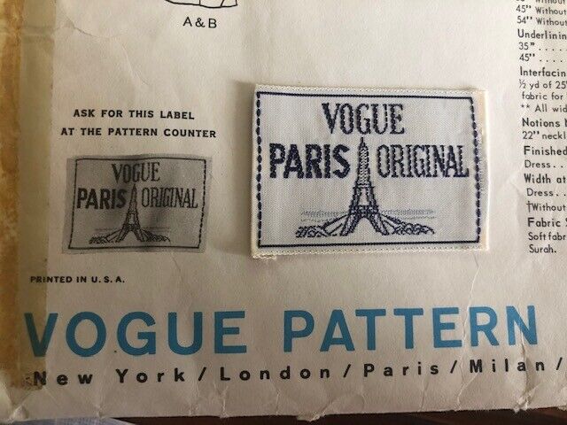 LOT**RARE VTG 1950s, 1960's VOGUE PARIS ORIGINAL Dior,  Sewing Pattern 14/32 Vogue Paris Original- Dior