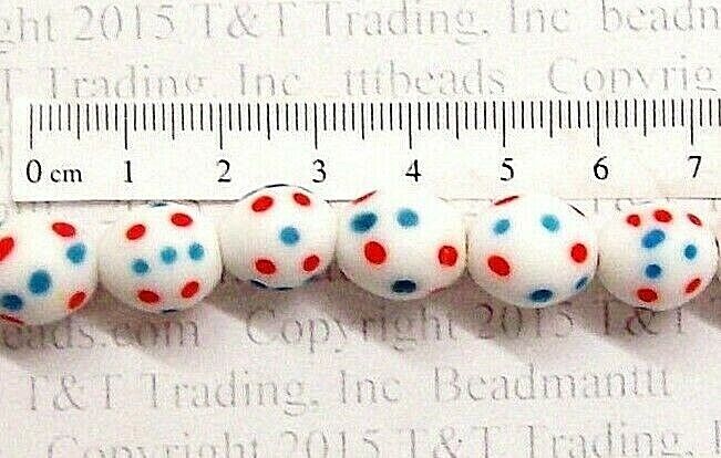 Antique Venetian Eye Trade Beads White w Red & Turquoise T262 repo             Без бренда