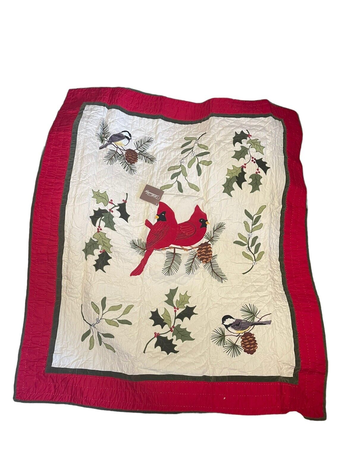 C&F Original Handcrafted 100%Cotton Filled Quilted Throw Red Cardinal Bird 50x60 Handcrafted