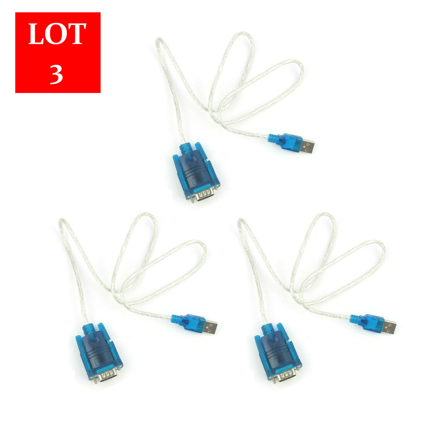 3x 3Ft Translucent USB 2.0 to DB9 RS232 Serial Converter 9 Pin Cable PDA Unbranded Does not apply