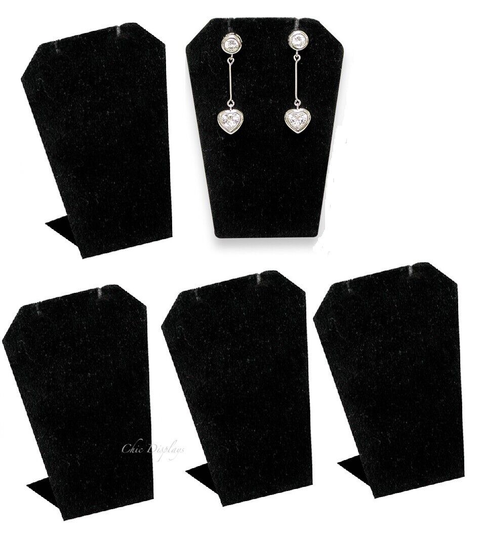 5pc Black Earring Displays Pendant Display Stands Velvet Earring Stands 3 1/4"T Unbranded
