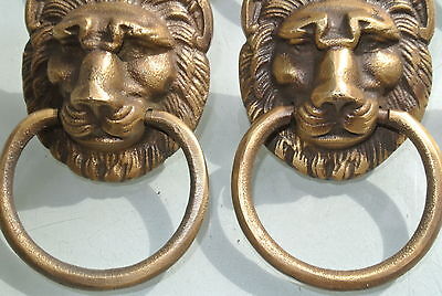 6 LION pulls handles Small heavy  SOLID BRASS old style bolt house antiques B Без бренда - фотография #5