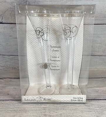 Lillian & Rose Wedding Champagne Glasses w/Charms Double Heart Flutes Lillian Rose Lillian & Rose Weddi b302b7d9-5951-4