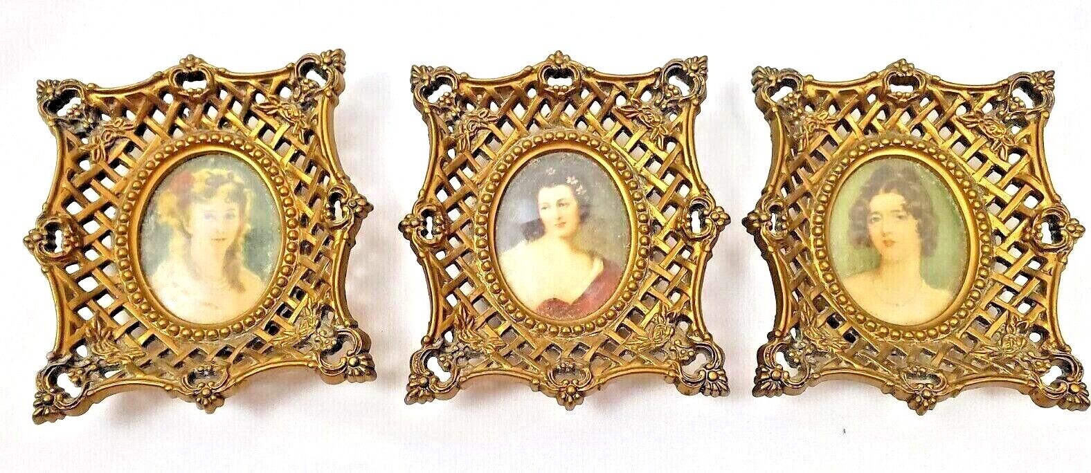 Vintage Set Lot Cameo Creations Bubble Framed Victorian Women Pictures Wall  Cameo Creation