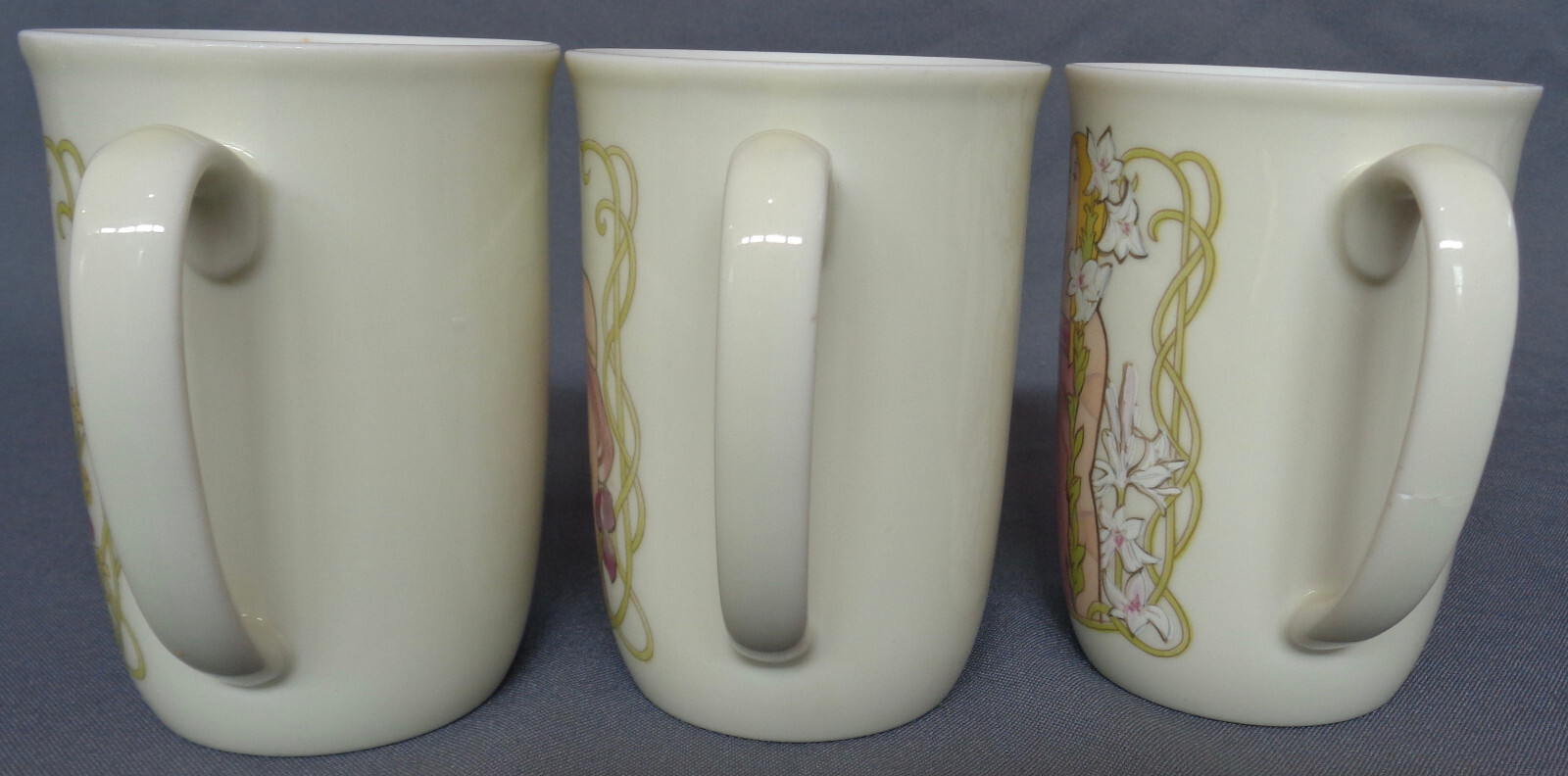 Set of 3 Vintage Cup Mugs Art Nouveau Mucha Style Japan + Brass PL. Cup Holder Unbranded - фотография #5