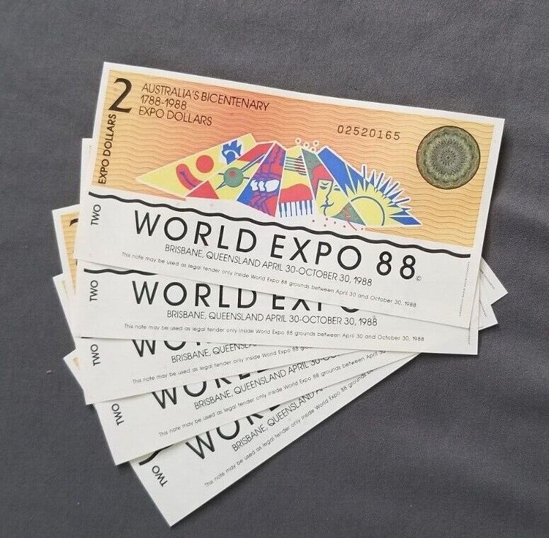 World Expo 1988 Australia $2 Notes Lot of 5 Ephemera Collectible Currency Gift Без бренда