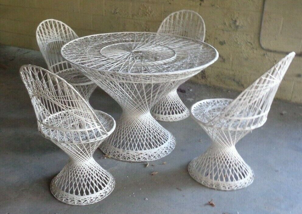 RARE Vintage Mid Century Russell Woodard Spun Fiberglass Patio Table Chairs Set  Без бренда