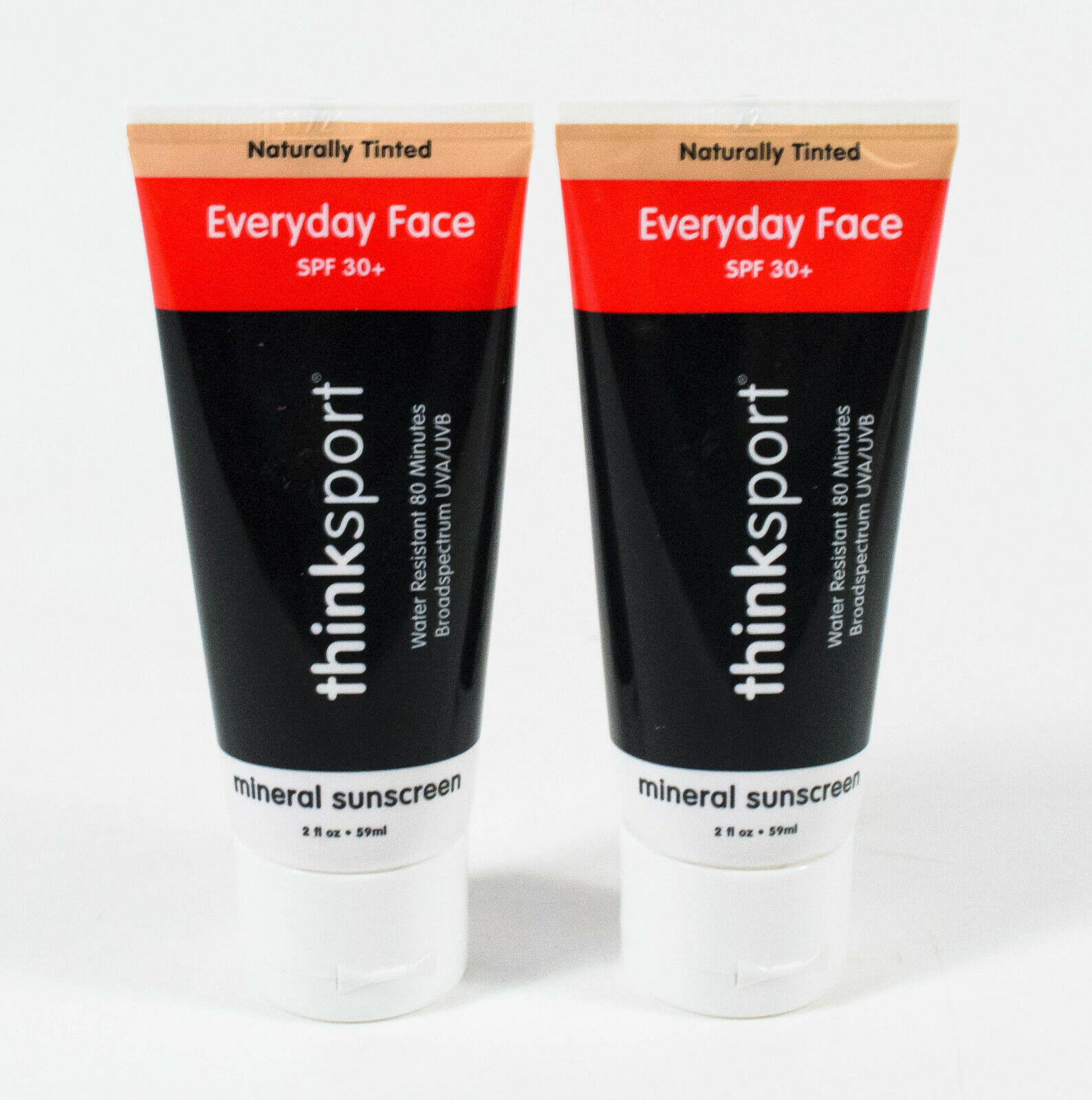 11/2021 ~ 2 ThinkSport EVERYDAY FACE SPF 30+ mineral 2oz TINTED Sunscreen Lotion THINKSPORT