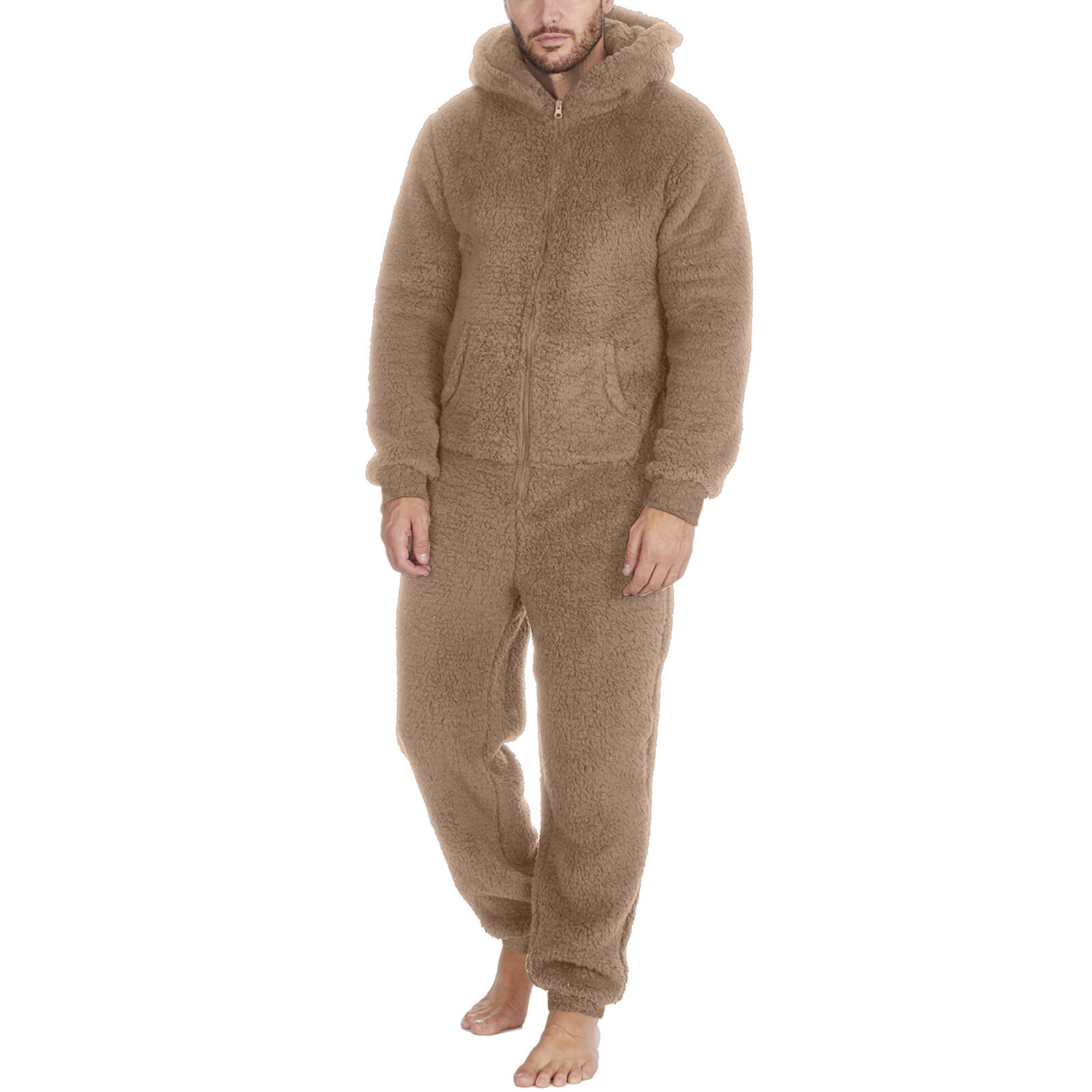 Men Artificial Wool Long Sleeve Pajamas Casual Jumpsuit Pants for Men Formal Unbranded Does Not Apply - фотография #11